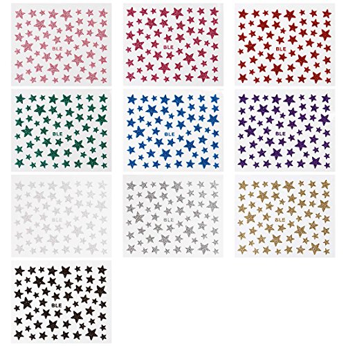 BMC Large Mega Star Themed Glitter Nail Art Stickers - 10 Sheet Multicolor Set