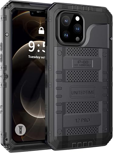 Unitedtime - Funda impermeable para iPhone 12 Pro con protector de pantalla integrado, cuerpo completo, silicona dura, grado militar, a prueba de