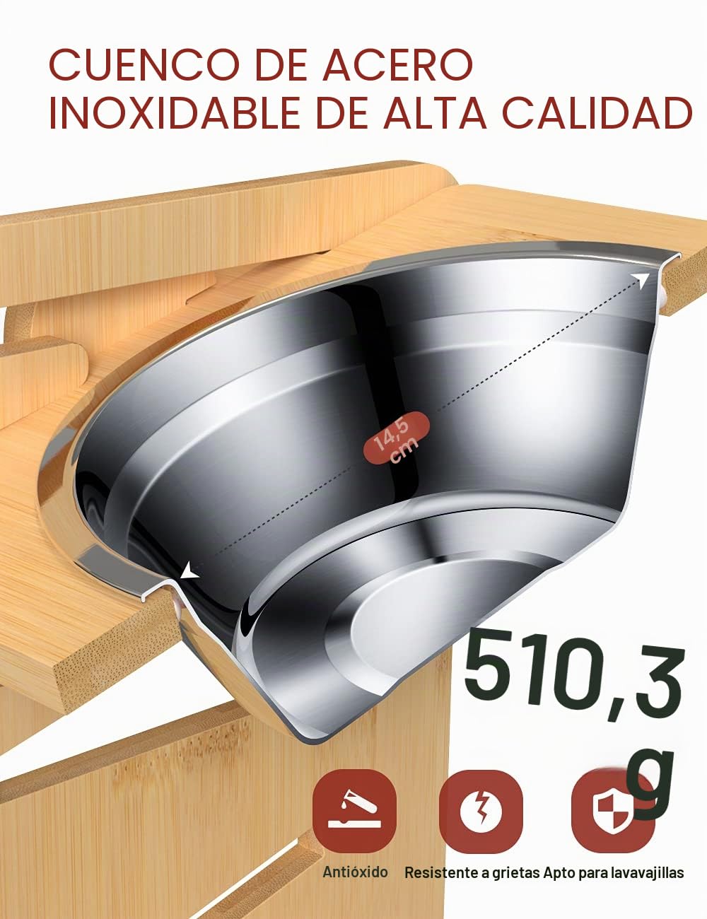 Vantic Comedero Perro Elevado de 6 Alturas Ajustables, Comedero Elevado Perro con 2 Cuencos de Acero y 4 Pies Antideslizantes Incluidos