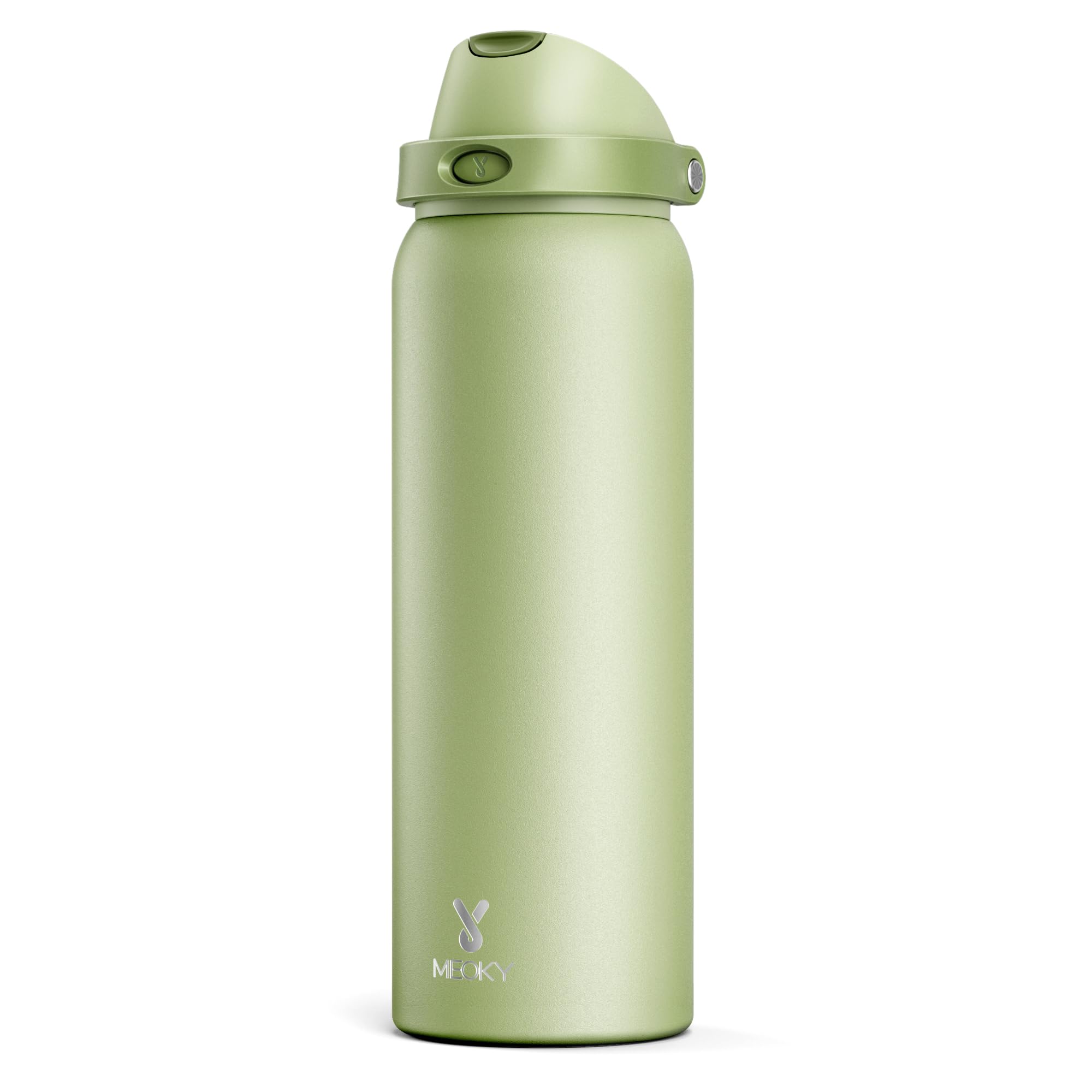 1183ml Metal Water Bottle for Sports: Meoky Stainless Steel Water Bottle with 2-in-1 Straw and Spout Lid - Leak Proof, Cold for 24 Hours, Protective Silicone Base, BPA-Free for Gym, Sage