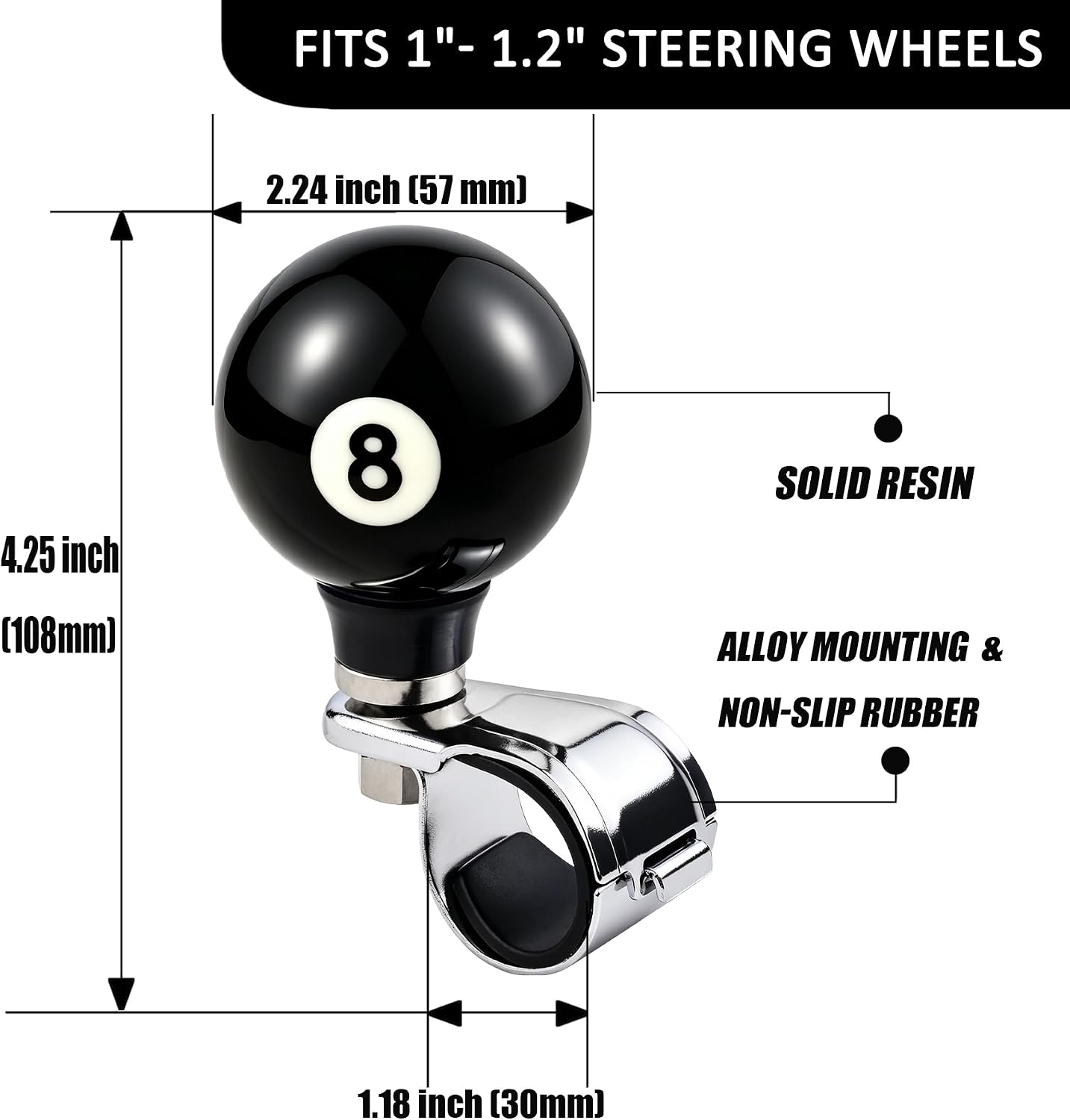 Number 8 Ball Steering Knob Spinner Wheel Assist Grip Handle Booster for Most Agricultural Tractors Forklifts Lawn Mowers