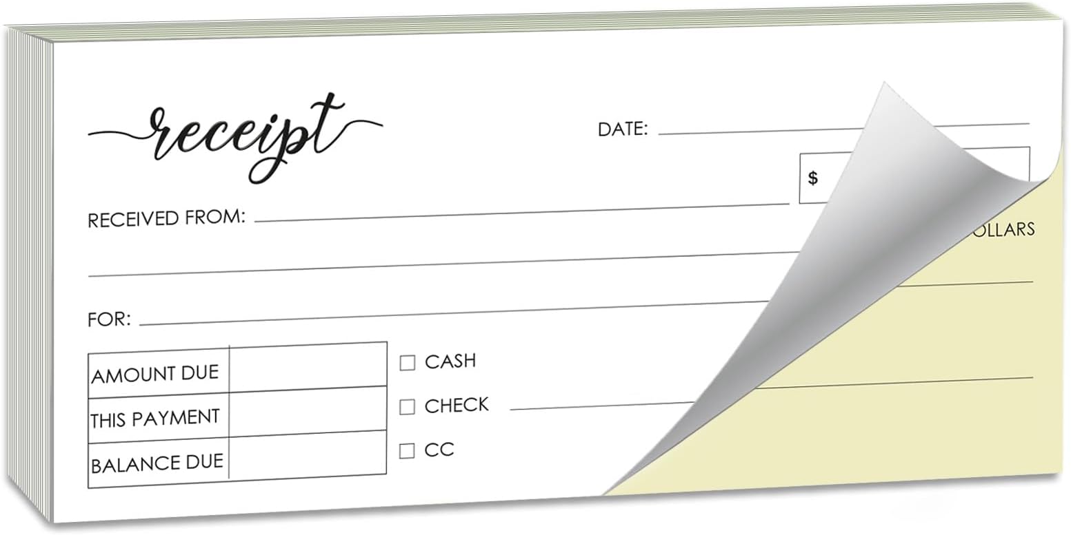 Herzii Prints Carbonless Receipt Book 2-Part – 50 Sets, 2.75 x 6 inch – Small Business Cash & Sales Record Book – Perforated, Easy Tear, English