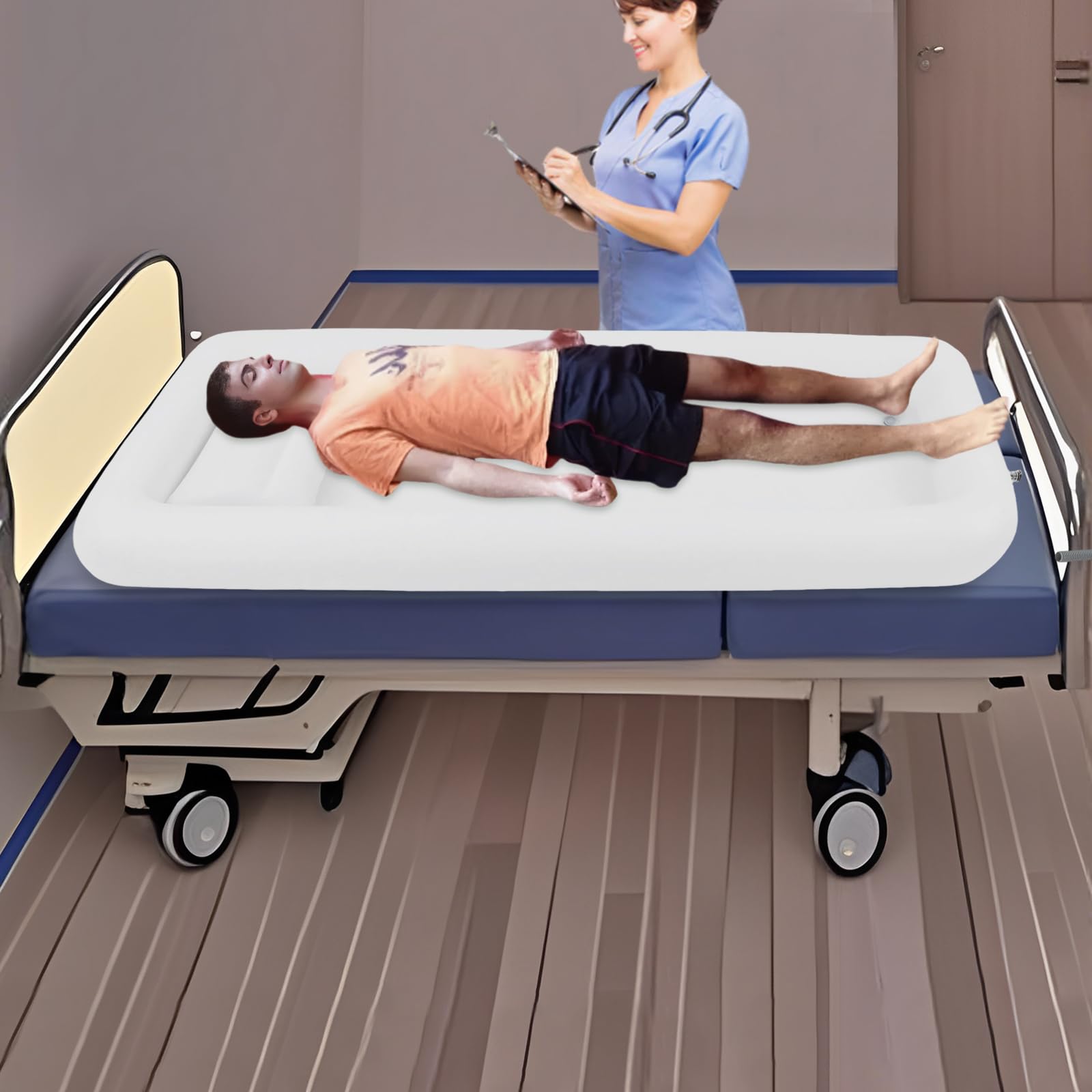 Vasca da bagno gonfiabile portatile pieghevole Beaudreaul per adulti in PVC con pompa ad aria elettrica lato letto doccia kit da bagno per anziani, donne incinte e pazienti