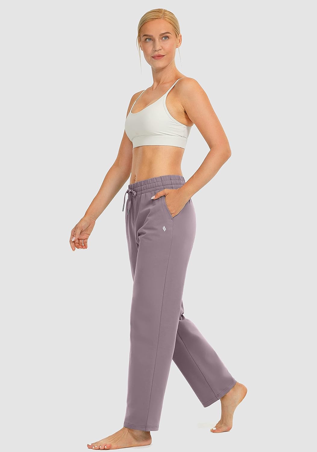 SANTINY Women's Cotton Sweatpants Yoga Lounge Casual Pants Open Bottom Sweat Pants for Women with Pockets - Image 6