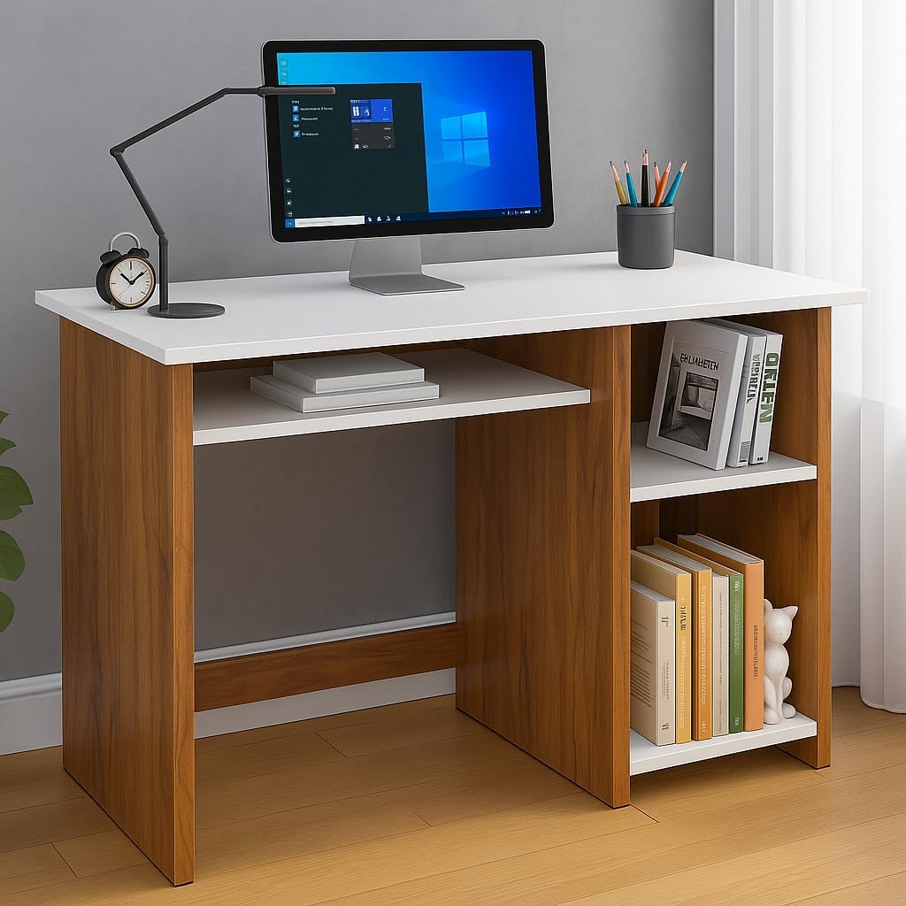 Callas Engineered Wood Computer Desk – Small Modern Writing Desk for Home Office, Bedroom, or Living Room – Sturdy & Simple Laptop Table (CB-ST-03-Brown)