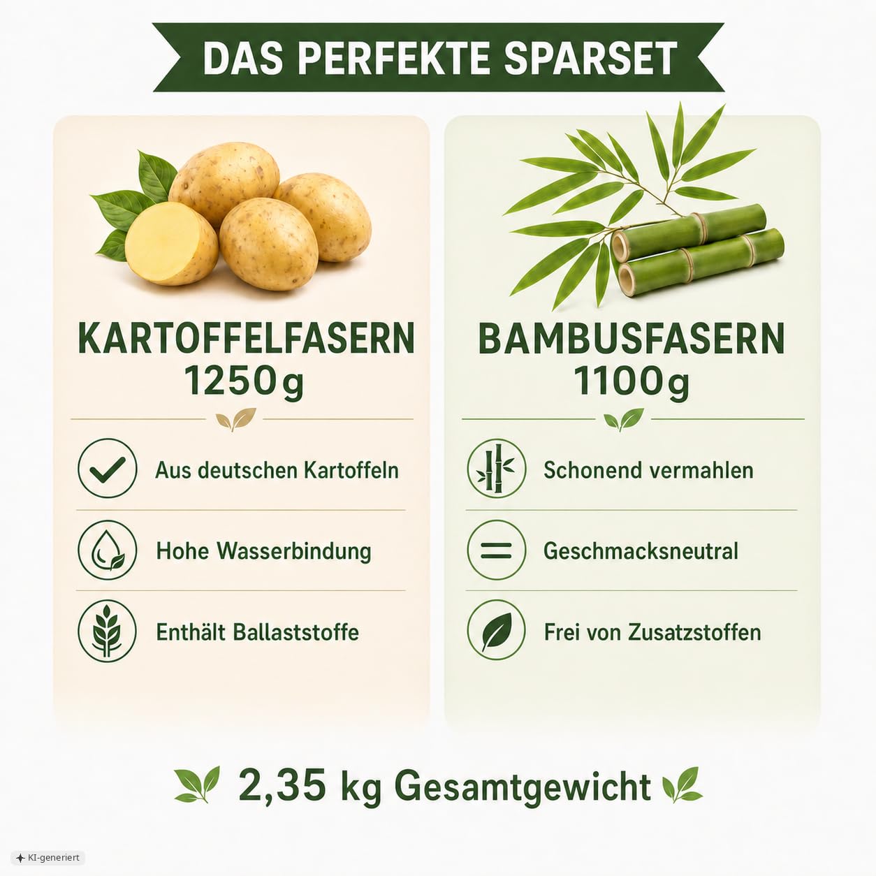 EWL Naturprodukte Kartoffelfasern 1250g & Bambusfasern 1100g, Set aus 2,35kg Fasern