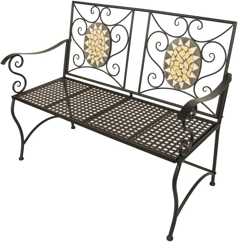 Mosaic Bench Series Metal with Decorations, 116 x 56 x 90 cm, Black with Colourful Decorations