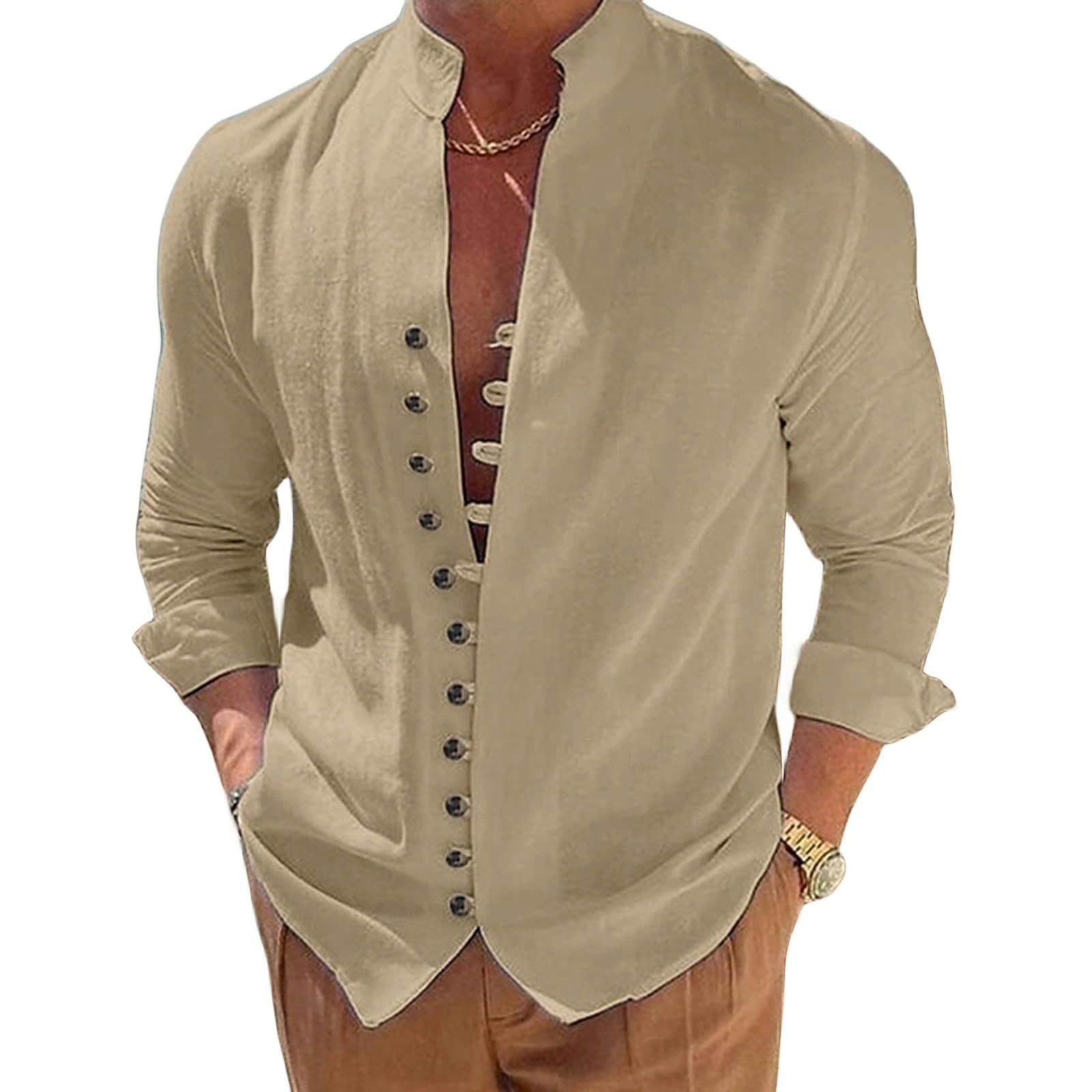 Uomo Maglia a Maniche Lunghe in Cotone Biancheria di Cotone Primavera E Autunno Camicie -Verde-Manica Corta-Us M 60-70 kg