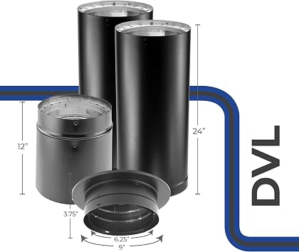 DuraVent DVL 6 x 6 Inch Diameter Stainless Inch Steel Double Wall Ceiling Chimney Wood Burning Stove DVL Pipe Connector Kit, Black