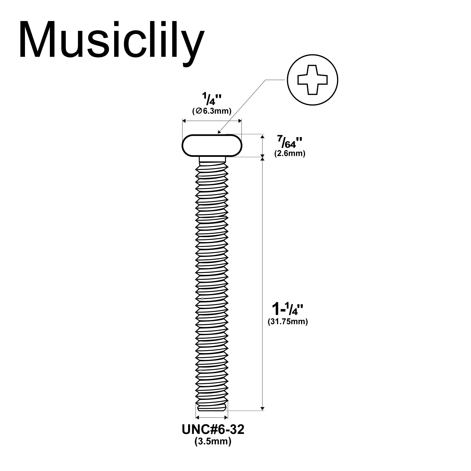 Musiclily Ultra UNC#6-32x1-1/4 Inch Stainless Steel Saddle Intonation Screws for USA Electric Guitar Bass Bridge Black (Set of 10) - Image 2