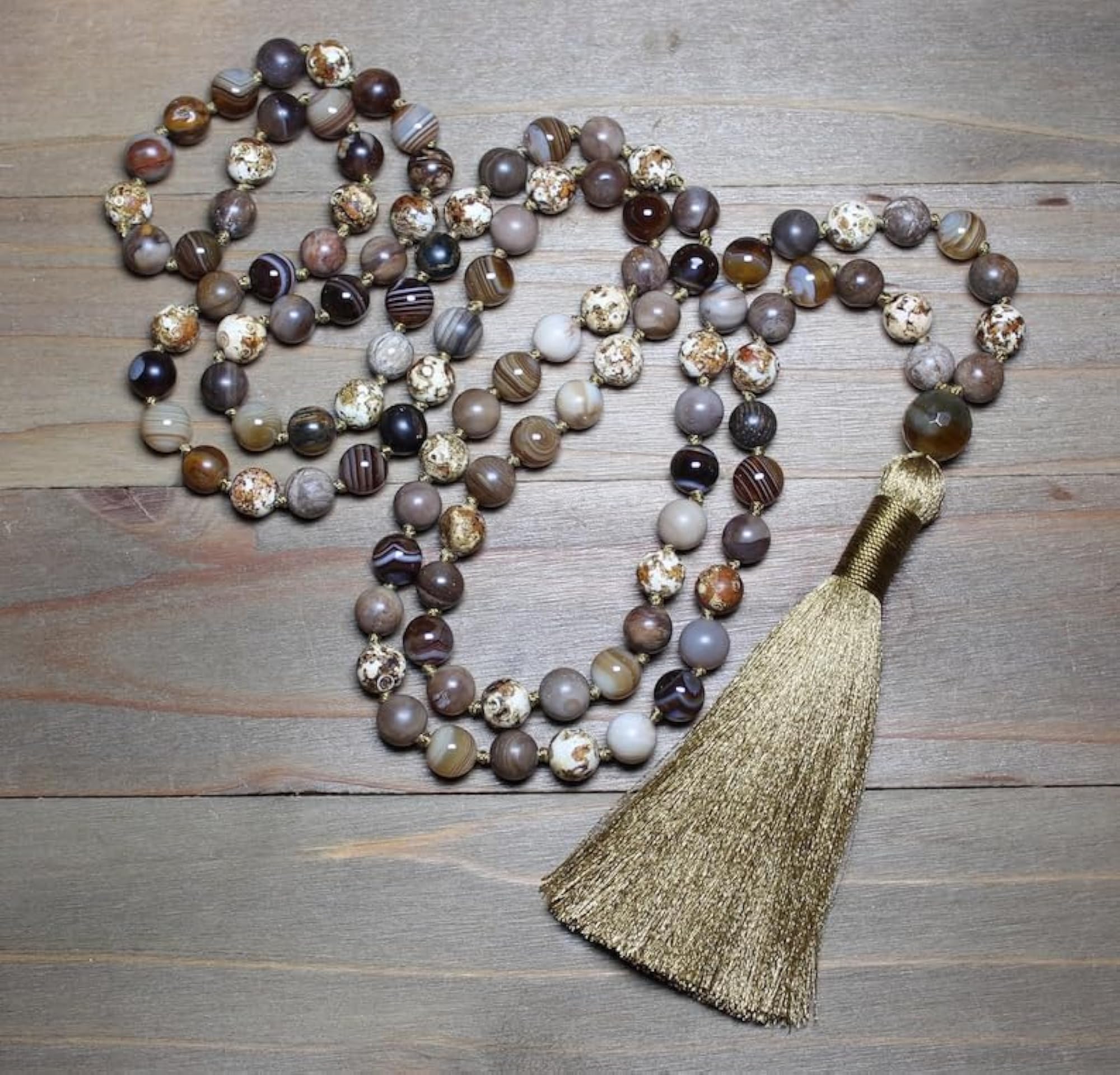Natural Sardonyx & Opalite 10MM Beaded Handmade Prayer Mala Necklace
