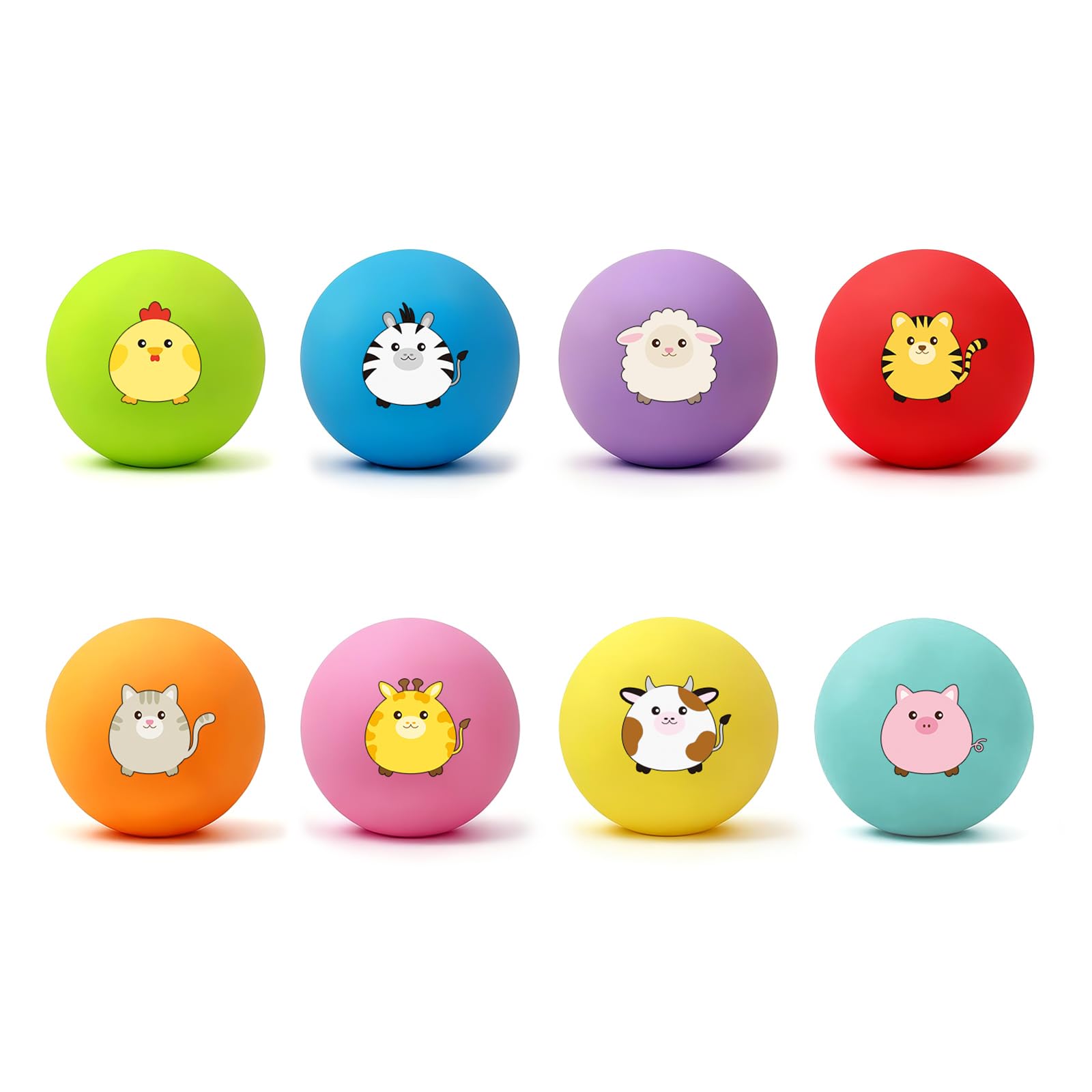 Bestwist Squeaky Dog Balls 6cm – 8 Pack Cute Animals Natural Latex,Gentle BB Squeaker, Soft on Teeth,for Small & Medium Dogs up to 18kg, 8 Colours: Red Yellow Purple Blue Pink Orange Green Light Blue
