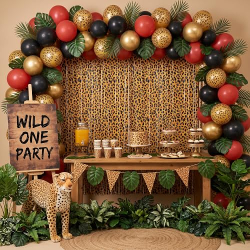 Image of TONIFUL 2Pcs Leopard Print Metallic Tinsel Foil Fringe Curtains Streamers