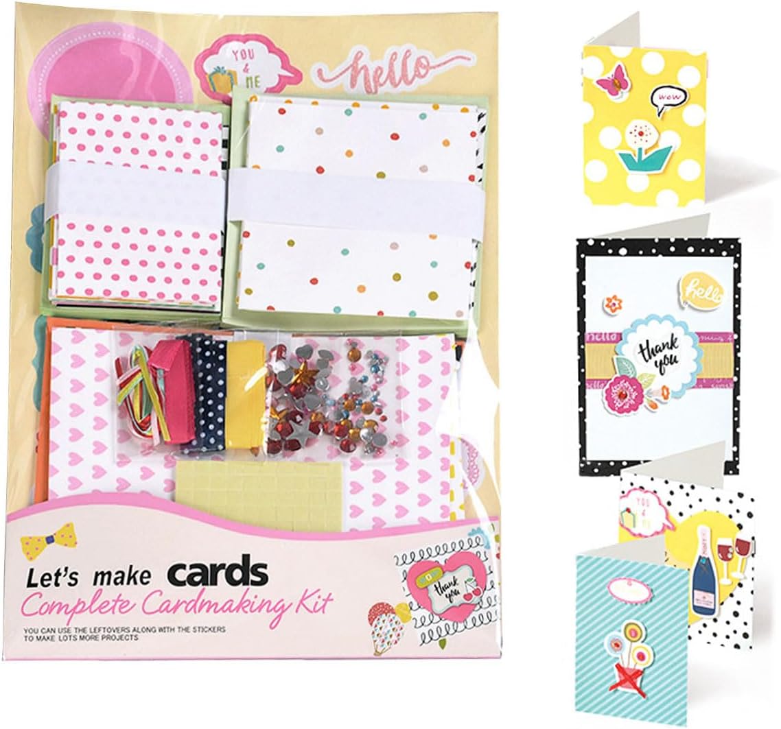 Huralona DIY Handmade Greeting Card Kit: 16 Blank Cards, Colorful Envelopes & Accessories for Birthday, Christmas, Wedding Crafts - Pink