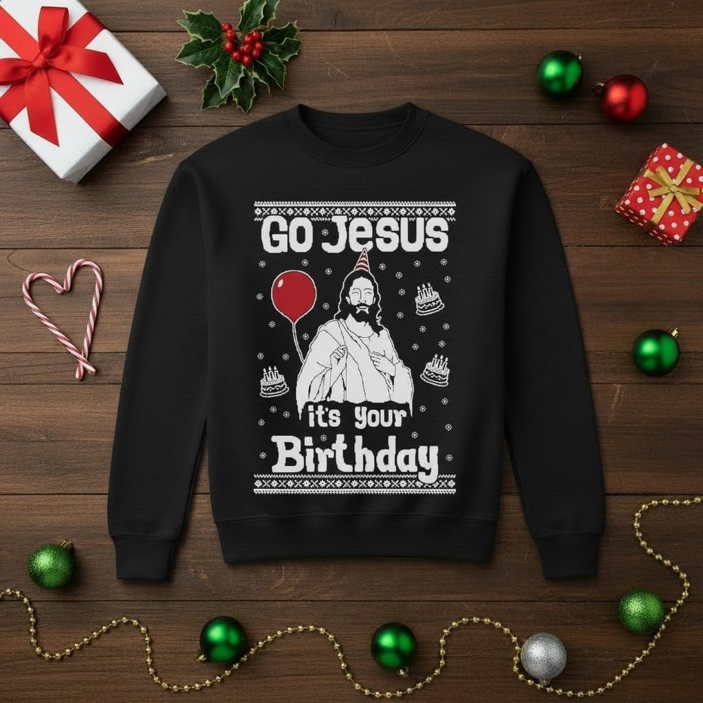 Tstars Birthday Boy Jesus Sweatshirt - Mens Ugly Christmas Sweater Style Xmas Holiday Pullover for Party or Events