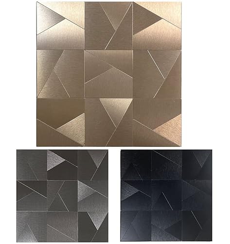 Ymmxge Peel And Stick Metal Backsplash For Kitchen, Self Adhesive Aluminum Mosaic 3D Wall Sticker Panel 11.81"X11.81"X0.12" (7, Copper) #TOP2