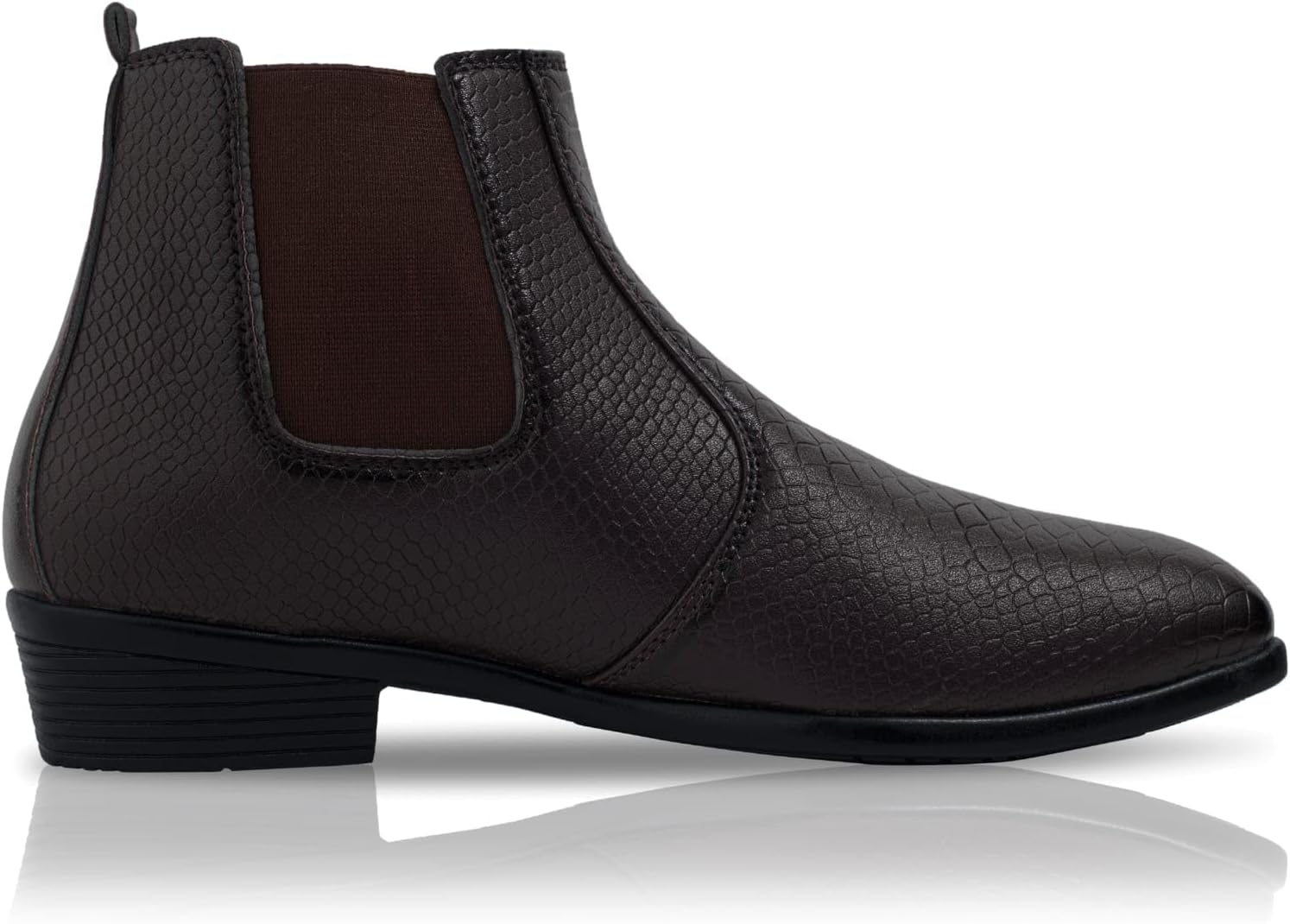 Men's Chelsea Boots, Snake Pattern Leather, Black Ankle Boots with Elastic Side Panels, Stylish & Versatile Formal & Casual & Versatile