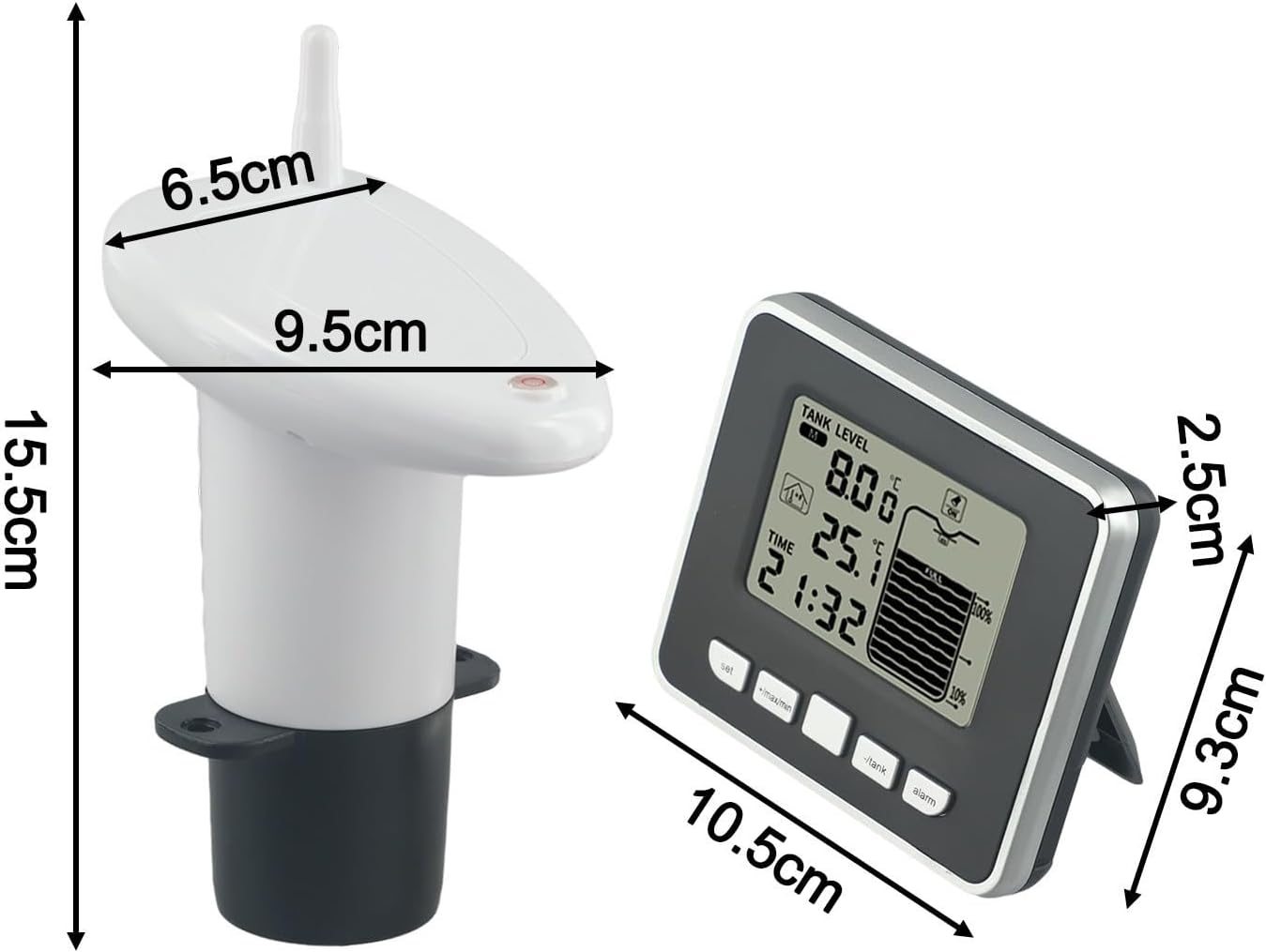Water Tank Level Gauge with Indoor Room Temperature Display Digital Wireless Monitoring System with High/Low Alarm for Home Outdoor Cistern Water Level
