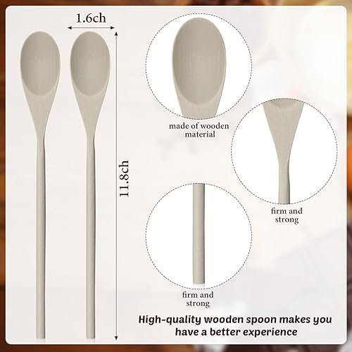 Miniatura 2 de Eaasty Juego de 50 cucharas de madera de 12 pulgadas de largo para cocinar manualidades de cocina, cucharas ovaladas de mango largo, utensilios para