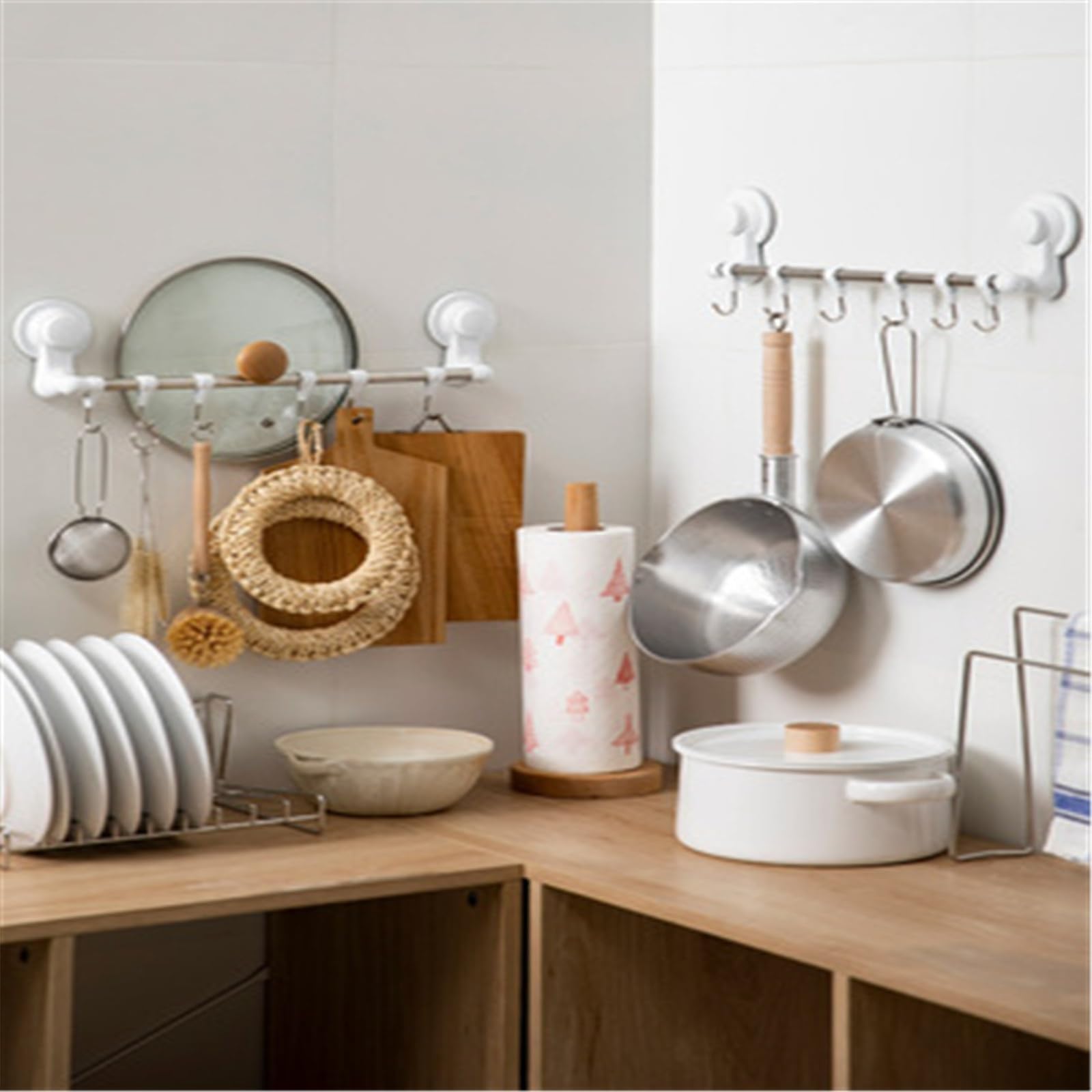 Percha para Utensilios de Cocina Gancho de pared Force, barra for colgar en la cocina, toallero de baño sin perforaciones, estante for utensilios de cocina for el hogar