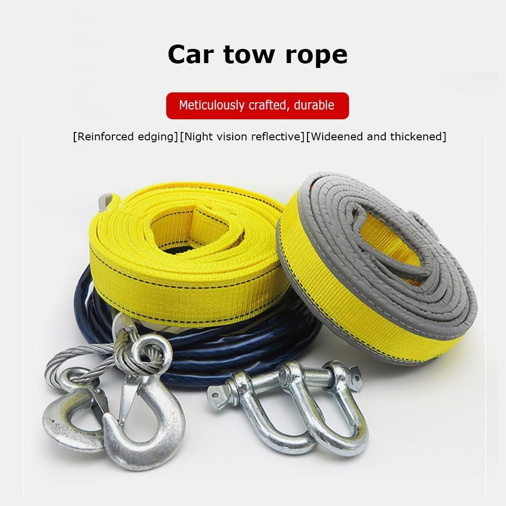 Tow Strap Heavy Duty 3" X 26Ft - 17636 LBS Break Strength 3/4 D Ring Shackles (2pcs) Emergency Recovery Strap Tow Rope for Truck SUV ATV Offroad(Yellow,6m 3t)