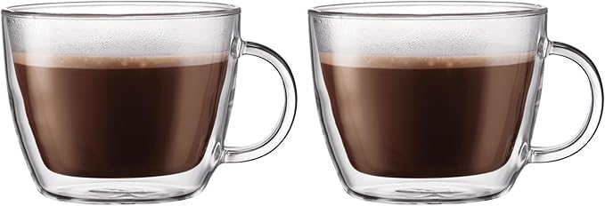 Bodum 15oz Double Wall Latte Mug, High-Heat Borosilicate Glass, Set