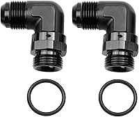 Vista 32 de Adaptador de riel de bomba de combustible macho de aluminio de radio de alto flujo 45 grados 6AN macho a 4AN macho con junta tórica AN4 ORB, negro