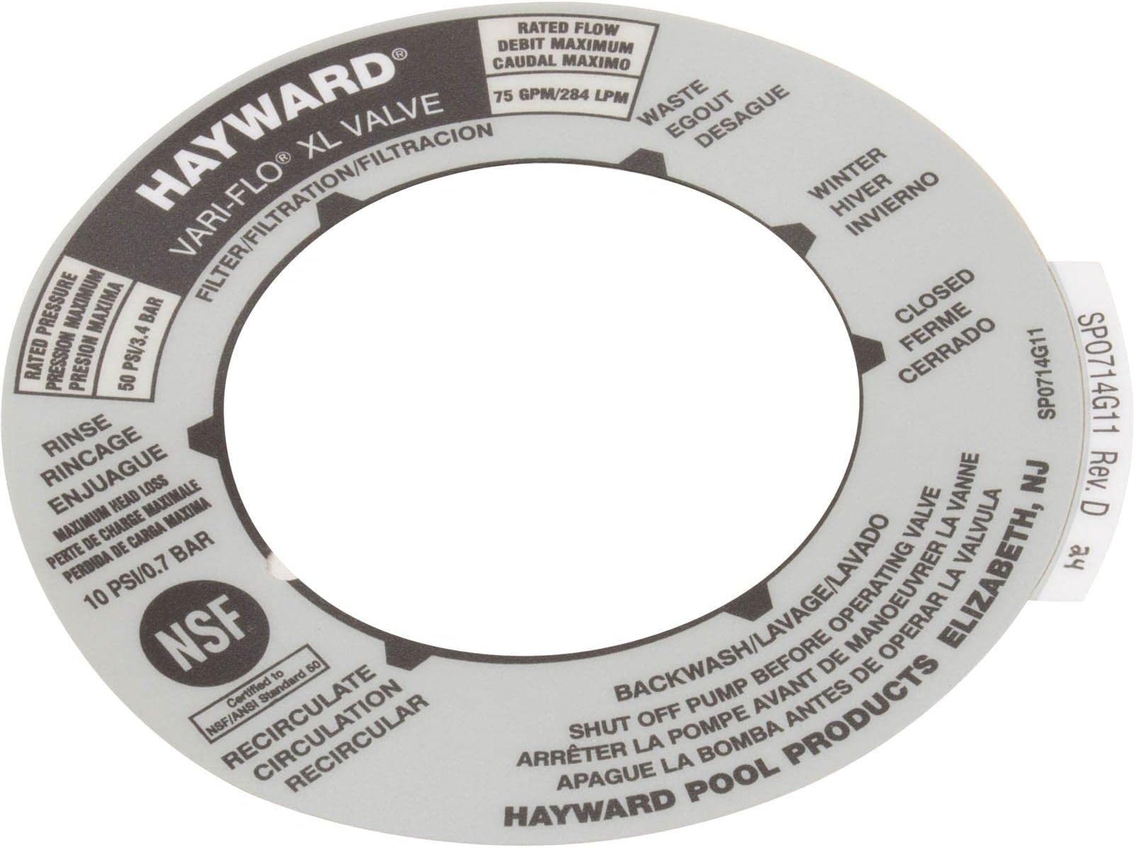 Hayward Multiport Valve Position Label