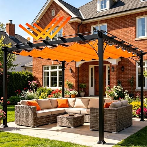 Bâche ombrage vague orange rétractable pour bloquer la chaleur du toit