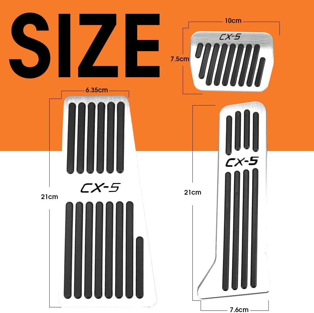 BOYOUS 3pcs Aluminum Non-Slip Performance nti-Slip No Drilling Foot Pedals Rest Pedal Accelerator Brake Pedal Cover For Mazda 2013-2025 CX-5（SILVER）