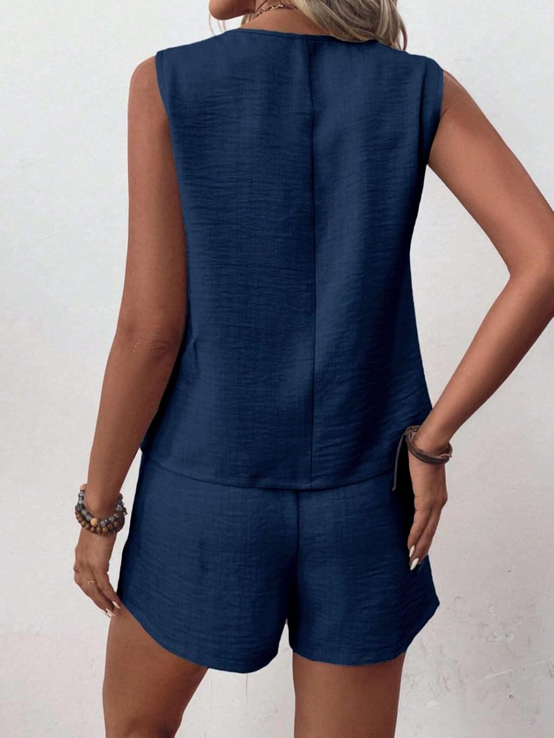 MINTLIMIT Womens 2 Piece Outfits Summer Sleeveless Blazers Button Linen Vest Shorts Set Casual Matching Sets