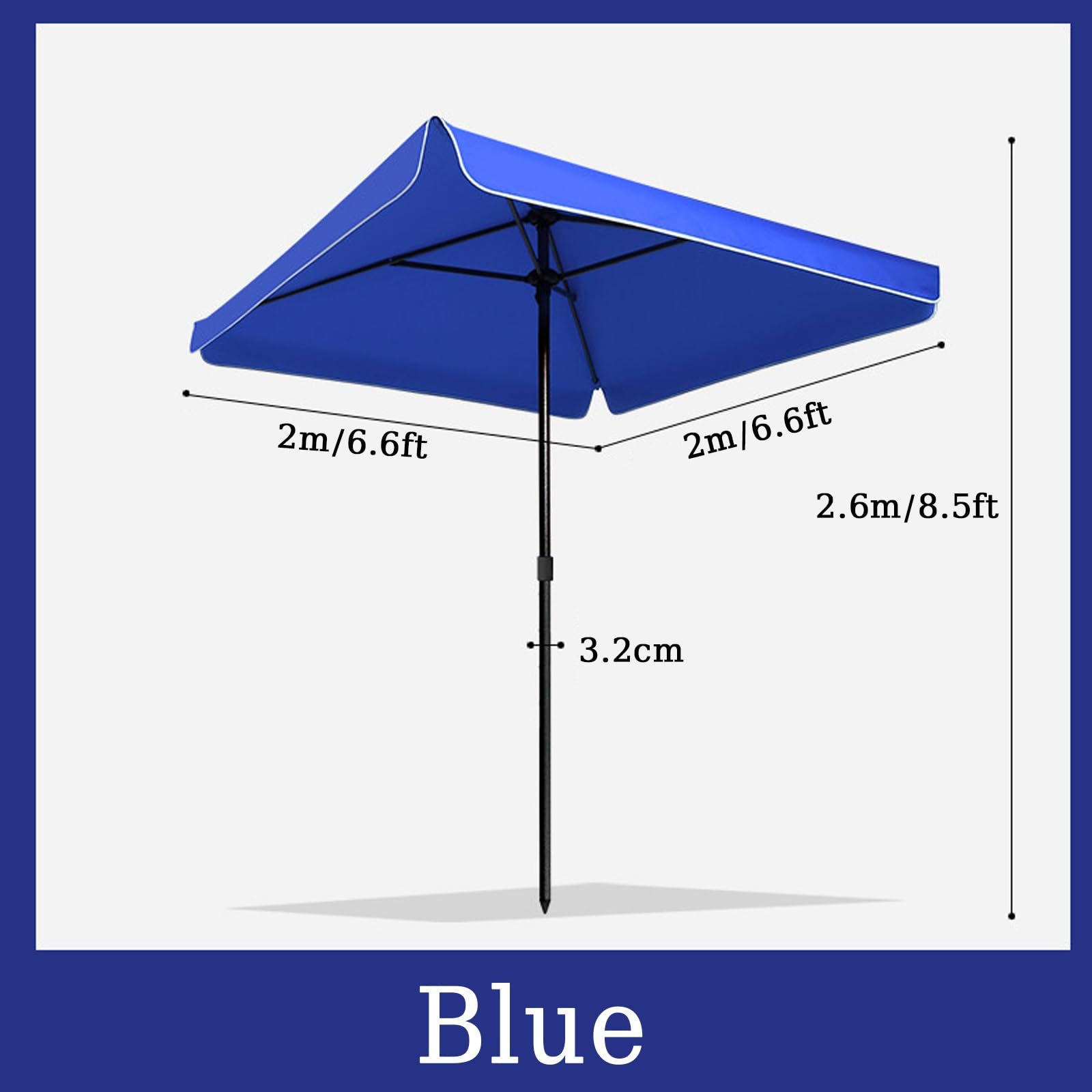 Kwadratowy parasol na patio 2x2m, wodoodporny parasol z tkaniny na rynek zewnętrzny z metalowym słupkiem, 3 kolory dostępne na stoisku ogrodowym, 1 szt
