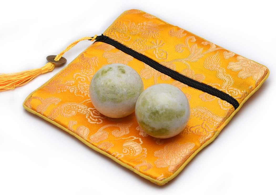 1.4'' Light Green Marble Baoding Chinese Health Exercise Stress Balls in Natural Stone Craft Collection BS003