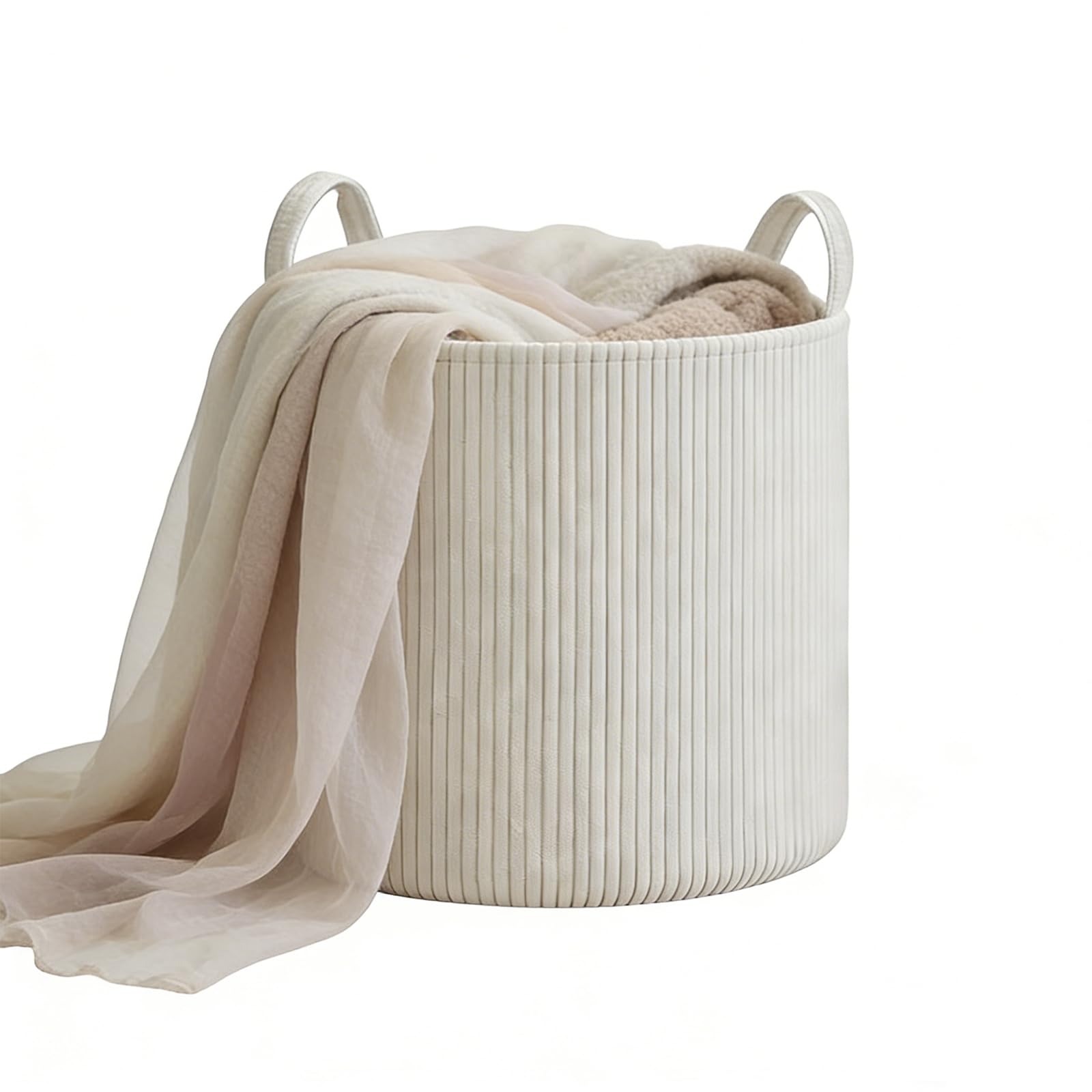 Laundry Basket, Foldable Blanket Basket, Large Corduroy Storage Baskets with Handle, Toy Storage Basket for Kids Baby Nursery Decor, 55x40cm