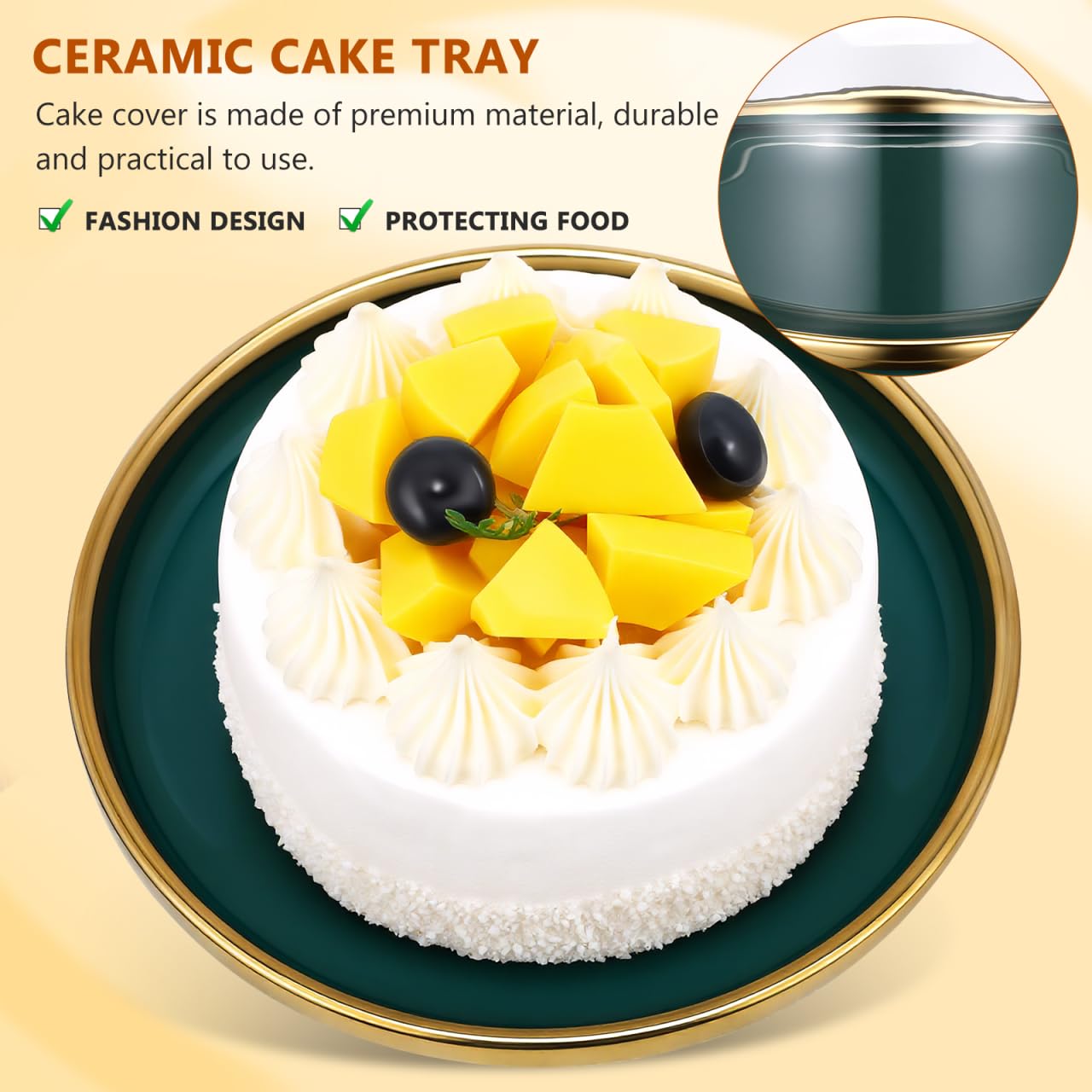 Cabilock Plateau à Gâteau En Céramique Avec Cloche En Verre - Support Et Couvercle Élégant Pour Gâteaux Et Desserts