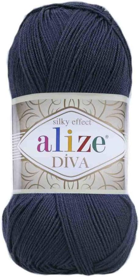 Alize Diva Silk Yarn - Microfiber Acrylic Sport Weight Yarn - Lightweight & Soft Yarn for Crocheting & Knitting Scarves, Clothes & Crafts - 1 Skein 100g, 383 Yards, Fingering Weight 14 WPI 361 Navy