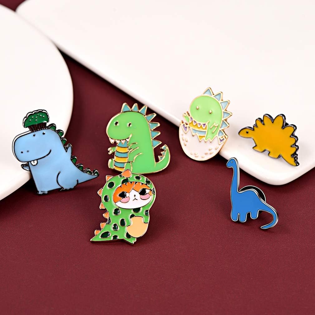 FaithHeart 6 Pieces Dinosaur Enamel Brooch Pin Set Party Cartoon Badges for Clothes Bags Backpacks - Lapel pins for Women Girls Clothes Decoration Jackets Accessory DIY Crafts Xmas Gift: Clothing, Shoes & Jewelry