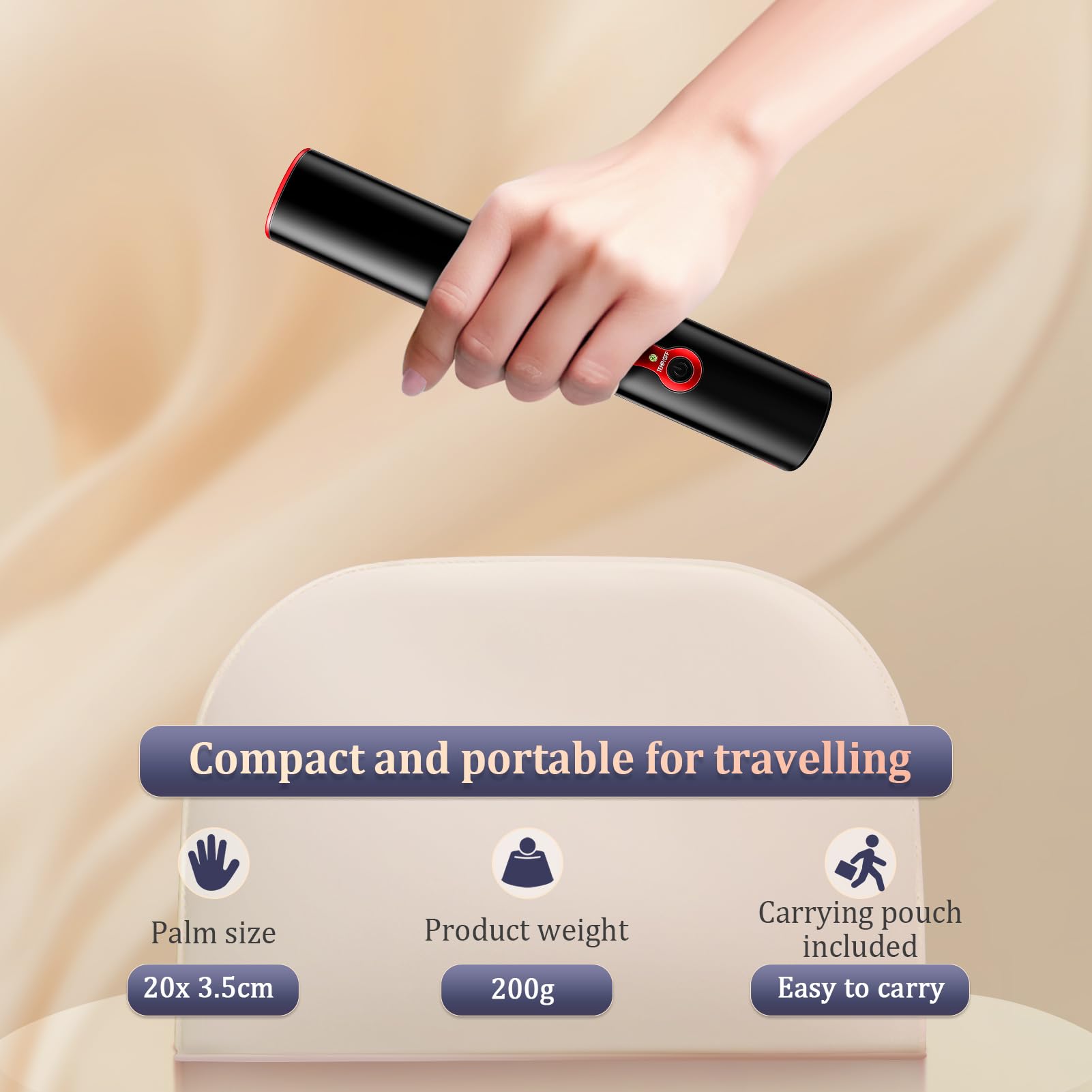 Piastra per capelli in titanio senza fili, mini ferro piatto portatile USB ricaricabile a calore rapido con batteria 5 V/5000 mAh, anti-scottatura a 3 livelli per capelli lisci e lucidi (nero)