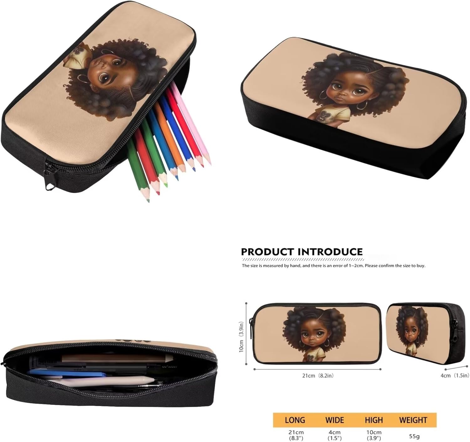 African Girl School Backpack with Lunch Box&Pencil Case&Water Bottle Holder for Girls 8-10, 17 Inch Students Backpack 4 in 1 Set for Elementary Middle School Kids Back To School Gift