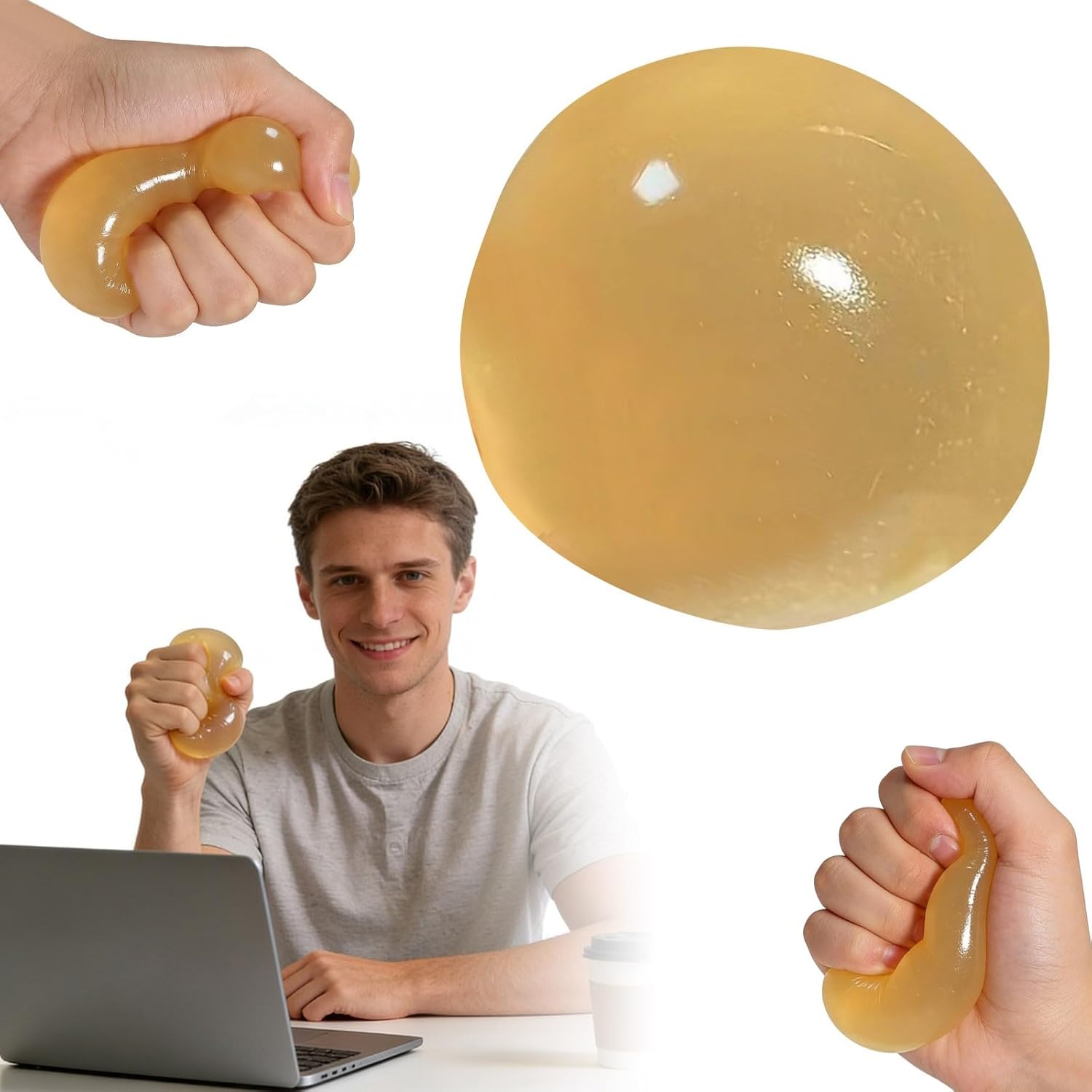 Handmade Coconut Oil Squishy Ball - Crunchy Fidget Stress Ball, Slow Rising Squishy, Ultra-Soft & Non-Sticky, Portable Squeeze Sand Glutinous Sensory Fidgety Toy, During Study, Work (Brown)
