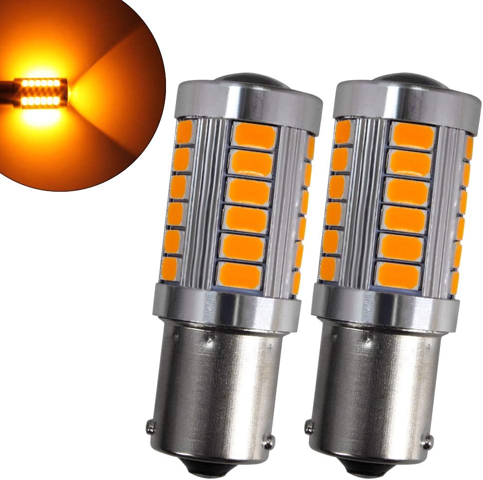 1156 BA15S LED Bulb 12V P21W 7506 1141 33-SMD 5630 LED Bulbs with Lens Projector 900 Lumens 6500K Amber For Car SUV RV Camper Rear Parking Turn Signal lights Sidelight Interior Brake Light