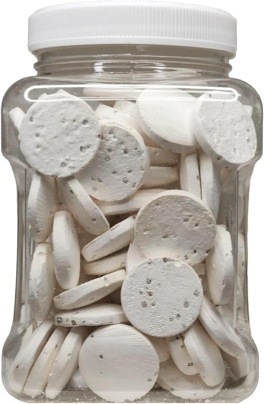 Aquatic Foods Inc. Calcium Feeder Disks for Shrimp, Snails, Crabs, Crayfish, Hermit Crabs and All Tropical Fish, 100 Count Jar of Small Calcium Feeder Disks