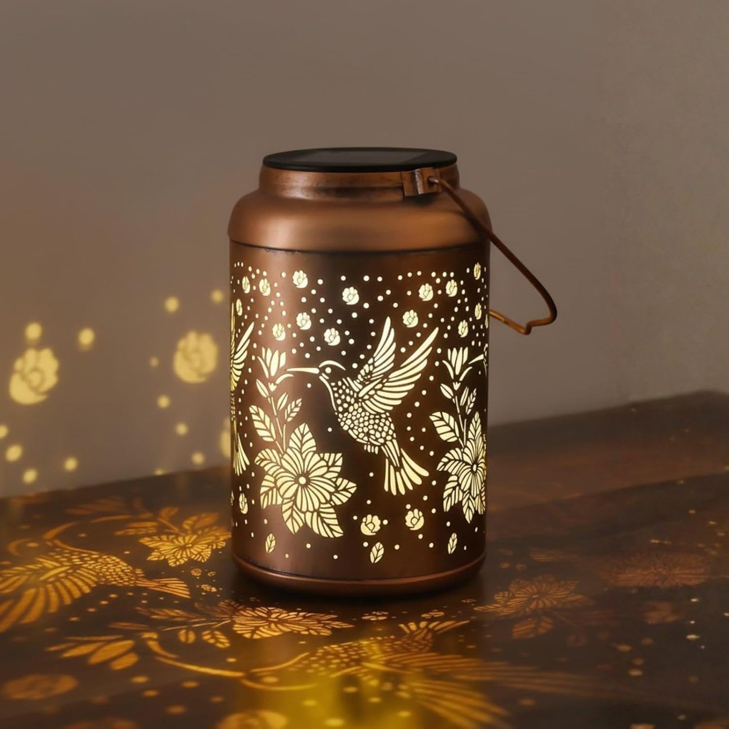Solar Lantern Outdoor Hummingbird Decorative Solar Lights Waterproof Metal Hanging Lantern LED Solar Garden Light Vintage Solar Lamp Metal Lantern Hummingbird Design Solar Light-image-7
