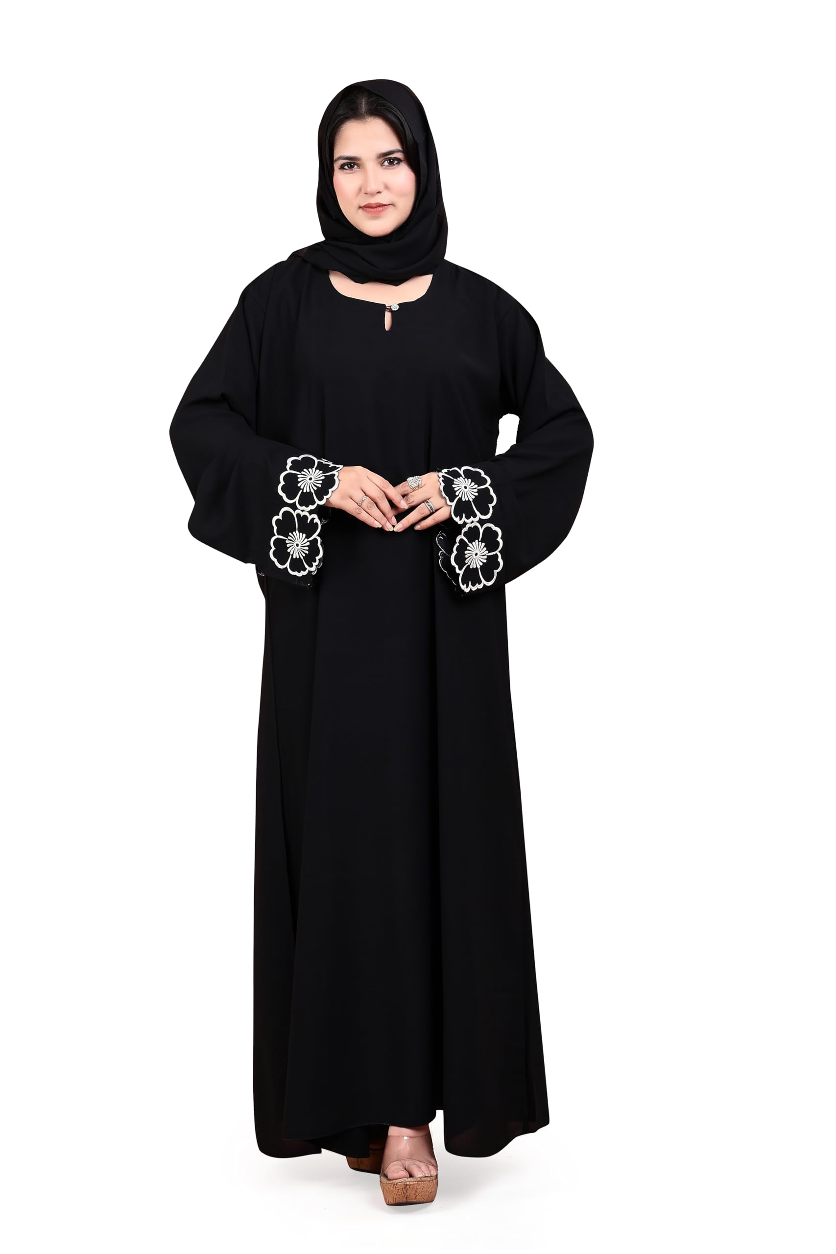 Round Neck Sun Flower On Plazo Sleeves Made Up Of Premium Firdos Fabric Full Lenght Burqa For Womens And Girls-image-24