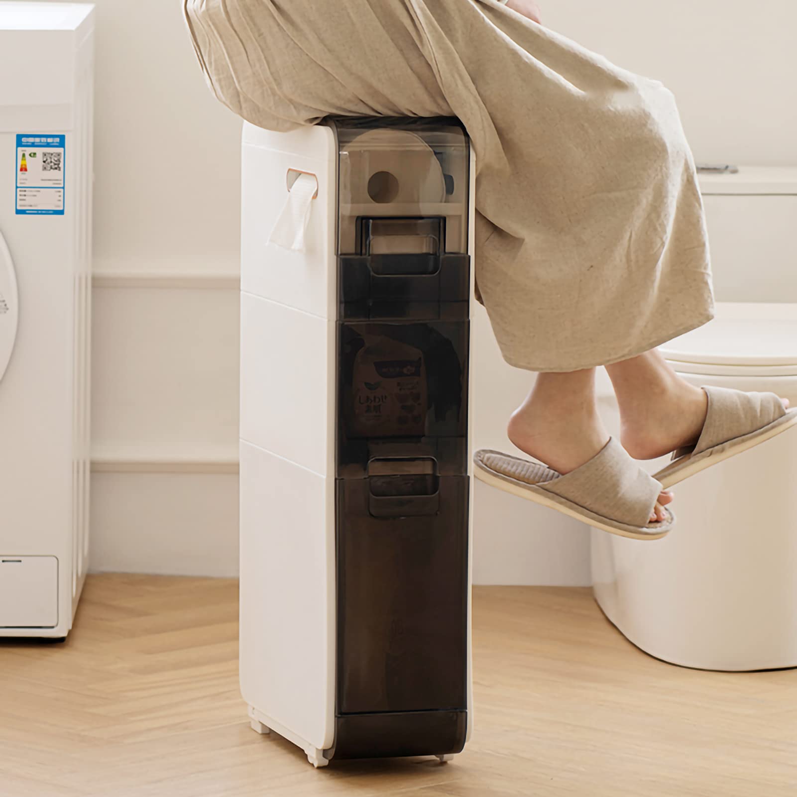 Torre dei cassetti di stoccaggio impilabili a 4 Livelli Slim 4, organizzatore di bagni Stretti con cassetti e Ruote Trasparenti, Armadio di stoccaggio Versatile per Articoli da Bagno, Prodotti di Car
