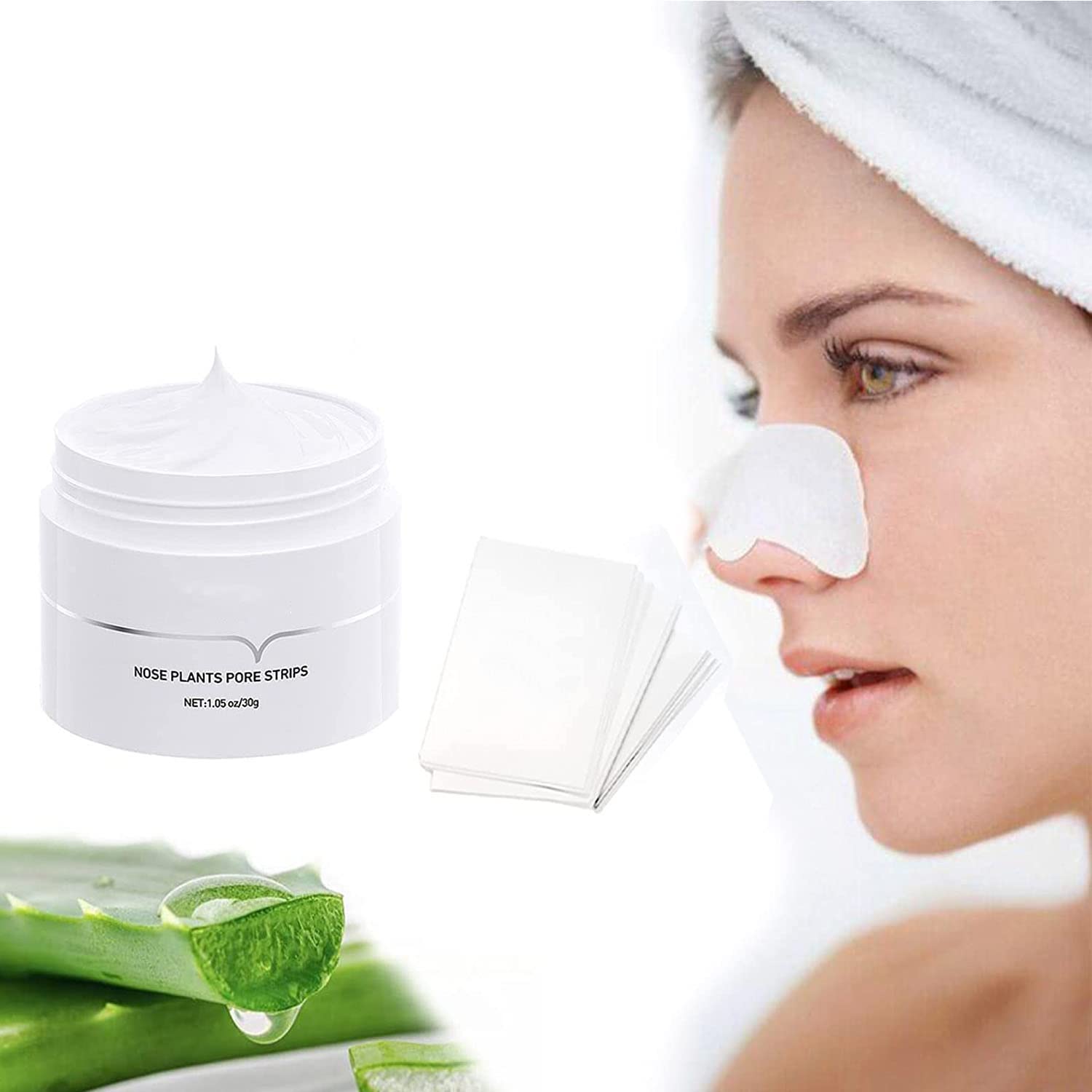 RMHXCCNose Plant Pore Strips, Blackhead Remover Mask and Pore Strips - 30 Gram Black Head Peel Off Mask & 60Pcs Nose Pore Strips, Peeling Off Nose Strips Natural Cleaning Face (1PCS)