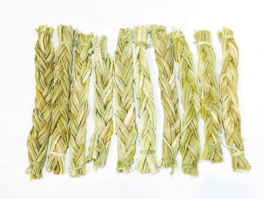 Generic Sweet Grass Smudge Sticks, Set of 10 Pcs, Hand Braided 4"-5", Ideal for Smudging, Meditation, Spiritual Ceremonies, Energy Cleansing