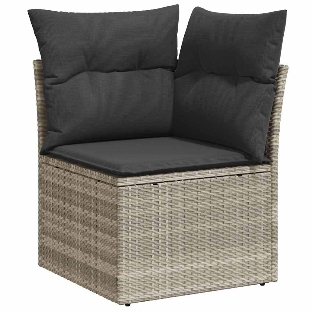 7-TLG Juego de sofá de jardín gris claro, ratán poli, resistente a los rayos UV, diseño modular, con espacio de almacenamiento, bolsas impermeables, fundas extraíbles, para terraza, balcón