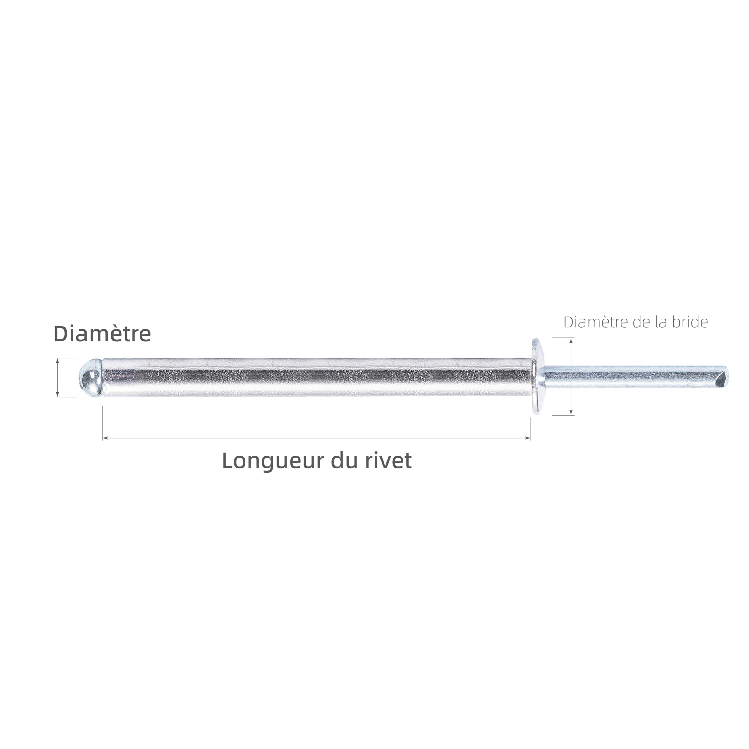Rivets aveugles en aluminium extra-longs, tête bombée, tige en acier – DIN 7337 A – Pour tôles épaisses (Ø6.4x60mm - 30 pièces)
