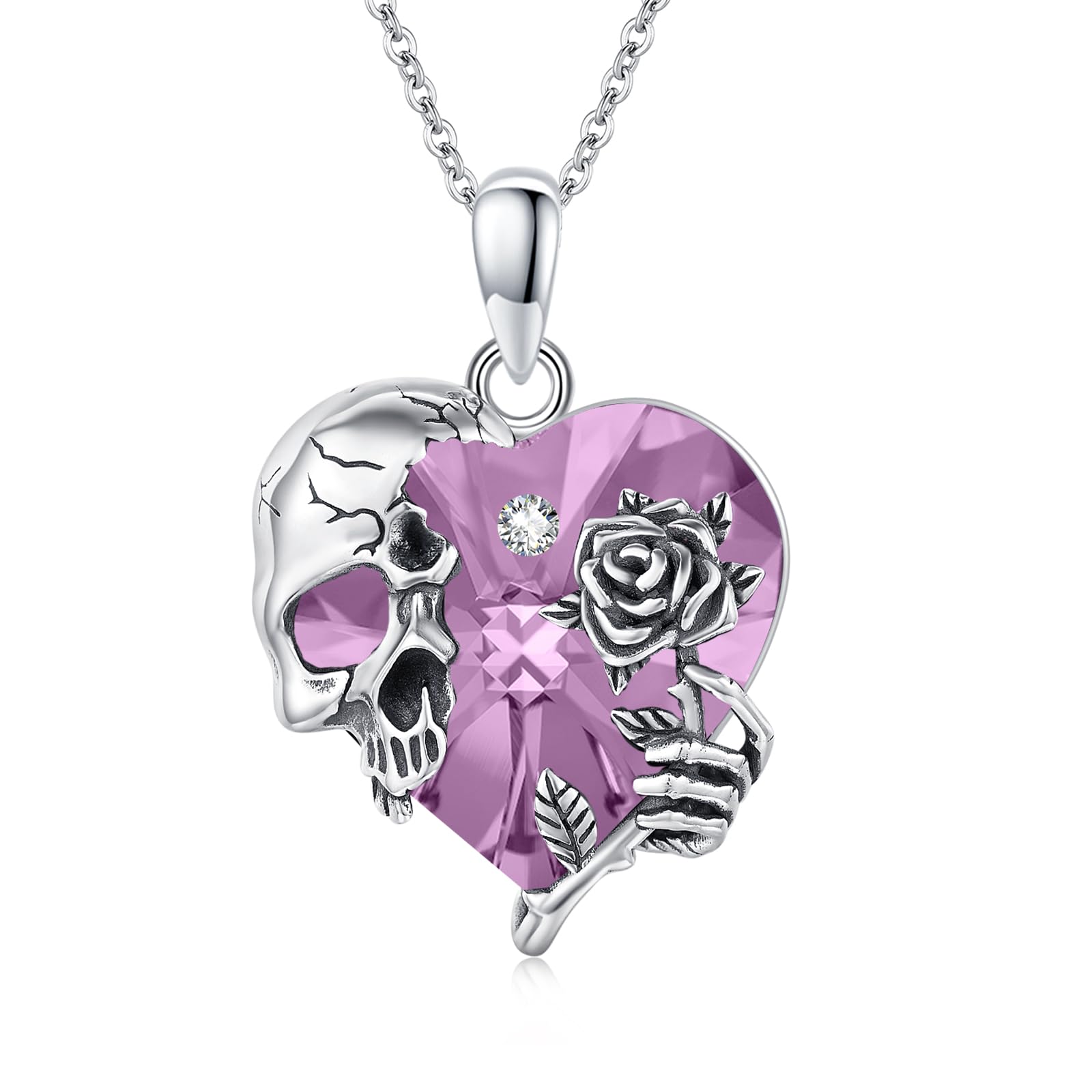 Silver Skull Birthstone Necklace Gothic Pendant Gothic Jewelry For Women